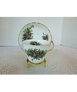 REGENCY BONE CHINA TEACUP &amp; SAUCER OLIVE BRANCH &amp; RIBBONS PURPLES ENGLAND - $180.68 MXN