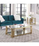 Woker 48&quot; Golden Stainless Steel Glass Top Coffee Table for Living Room - €388,99 EUR