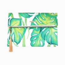 Pura Vida Palm Clutch Bag Fold over Purse Makeup Tassel Tropical Vacation Leaf - £13.45 GBP