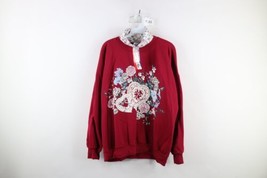 Deadstock Vtg 90s Streetwear Womens XL Flower Heart Turtleneck Sweatshirt USA - £51.39 GBP