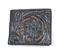 Western Genuine Leather Laser Cut Floral Men&#39;s Bifold Short Wallet in 6 Colors ( - £18.68 GBP