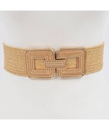 Gold Metal Buckle Stretch Belt Woven Tan - $24.99 CAD