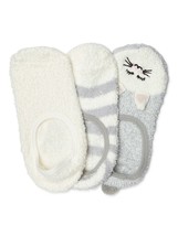 Secret Treasures Women&#39;s Cozy Fuzzy Liner Socks 3 Pair Shoe 4-10 Gray Kitty Cat - £9.87 GBP