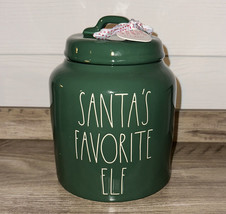 Rae Dunn Santa’s Favorite Elf Green Christmas 9&quot; Chubby Canister Cookie Jar New - $54.96