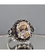 Peach Morganite Sterling Silver 925 Ring Sz 7 Marcasite Accent Damaged F... - $652.58 MXN
