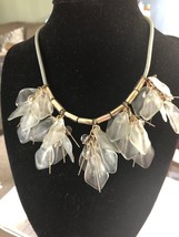 Vintage NY Necklace Gray Cord Light Green Leaves Clear &amp; Gold Tone Tube ... - £11.21 GBP