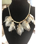 Vintage NY Necklace Gray Cord Light Green Leaves Clear &amp; Gold Tone Tube ... - £11.03 GBP