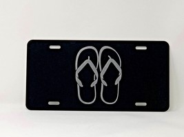 Flip Flops logo Car Tag Diamond Etched on Black Aluminum License Plate - $22.99