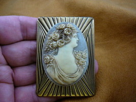 (CL4-9) ROMAN roses WOMAN gray + ivory CAMEO brass Pin Pendant Jewelry brooch - £28.68 GBP