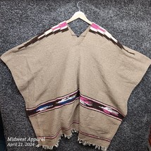 Vintage Indian Blanket Hand Made In Mexico Brown Poncho Native American - $32.34