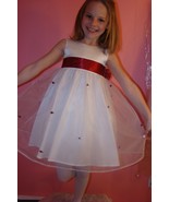 US Angels Flower Girl Dress White with Burgundy Sash  &amp; Flowers size 4T ... - £77.35 GBP