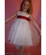 US Angels Flower Girl Dress White with Burgundy Sash  &amp; Flowers size 4T ... - $1,882.62 MXN