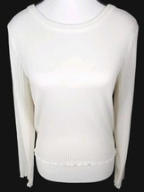 American Rag Cie Size L Blouse White Lace Back Ribbon - £17.46 GBP