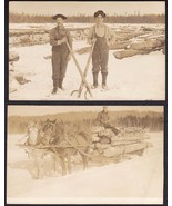 Lumberjacks &amp; Peavey, Logs on Horse Sled (2) RPPC 1909 - Sherman ME Post... - $49.75