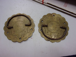 vintage pair Brass Oriental cabinet/trunk/chest Pulls Handles 4-1/2&quot; diameter - £27.59 GBP