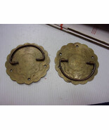 vintage pair Brass Oriental cabinet/trunk/chest Pulls Handles 4-1/2&quot; dia... - $47.22 CAD