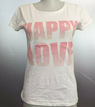 H&amp;M T-shirt girls&#39; size 14 Y white pink Happy Love Sequin Graphic - £4.00 GBP