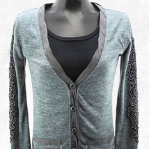 Miss Me Grey Black Knit Cardigan Sweater Rhinestone Bling - Women&#39;s Size S - $23.75