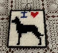 Handmade Needlepoint Sign I Love Black Great Dane Gentle Giant Dog Plaque New - £9.03 GBP