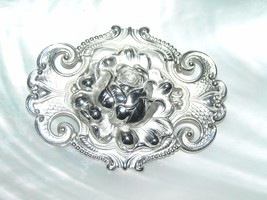 Estate Large Victorian Repro Ornate Silvertone Medallion with Dimensional ROSE  - £8.35 GBP