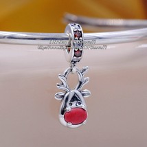 925 Sterling Silver Moments Red Nose Reindeer Murano Dangle Charm - £13.05 GBP