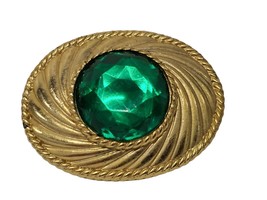 Vintage Mohgul 1980s Ungaro Paris Green Rhinestone Gold Tone French Brooch - £46.58 GBP