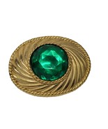 Vintage Mohgul 1980s Ungaro Paris Green Rhinestone Gold Tone French Brooch - $80.07 CAD