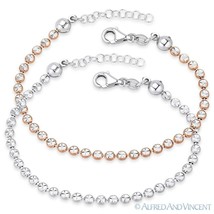 3.5mm Diamond-Cut Bezel Bead Link Italian Chain Bracelet in .925 Sterling Silver - £44.77 GBP
