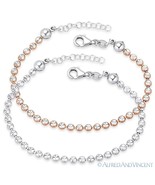 3.5mm Diamond-Cut Bezel Bead Link Italian Chain Bracelet in .925 Sterlin... - £40.63 GBP