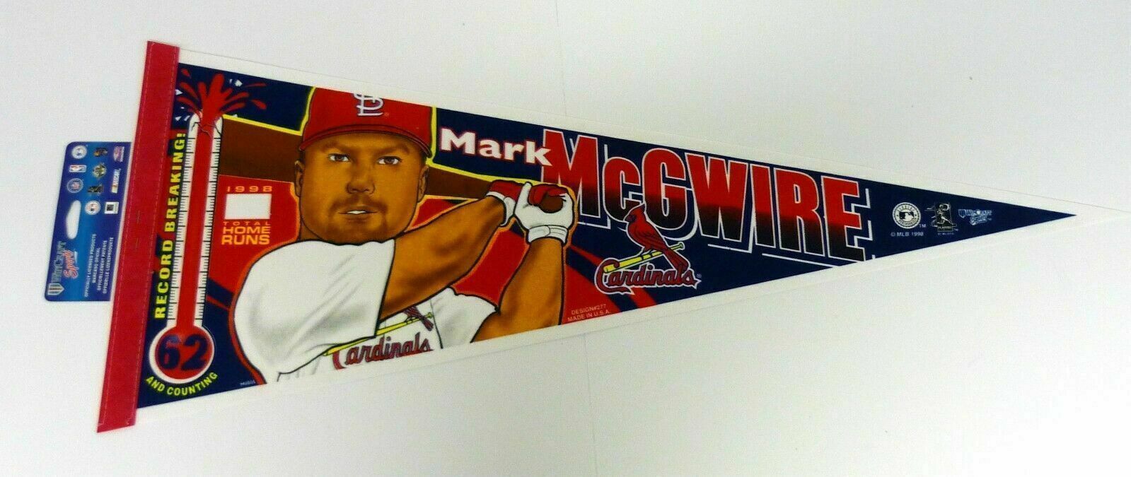Mark McGwire Pennant Record Breaking 62 Home Runs MLB St. Louis Cardinals 1998 - £7.58 GBP