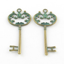 2 Large Key Pendants Bronze Patina Skeleton Keys Santa Keys Christmas 68mm - £3.39 GBP