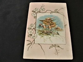 Victorian Ephemera- Girls and Nightingale, Flowers -1800s Trade Card. - £5.56 GBP