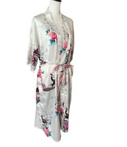 Kimono Women’s XL Robe Silky Belt Tie Floral Peacock Peonies Gown Asian Satin - £15.81 GBP
