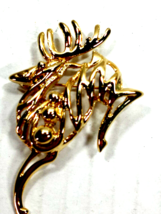 Vintage Gold Color &quot;Leaping Stag&quot; Large 2 &quot; Brooch - £13.44 GBP