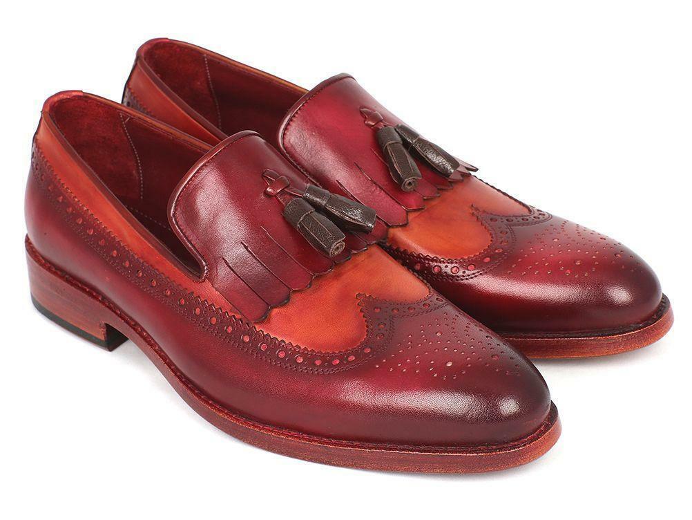 Men Two Tone Maroon Red Tassel Loafer Slip On Brogue Toe Wing Tip Leather Shoes