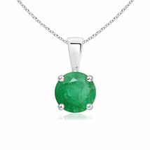 6MM Round Emerald Solitaire Pendant Necklace for Women, Girls in Silver - £320.64 GBP