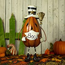 Zaer Ltd. Standing Metal Halloween Jack-O-Lantern Pumpkin Figurines with Hats De - £40.09 GBP+