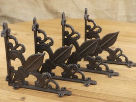 4 Fleur De Lis Shelf Brackets Cast Iron Braces Rustic Corbels 7 3/8&quot; X 7... - £27.88 GBP