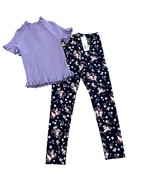 Girls 7 Janie and Jack Purple Ruffle Sleeve Ribbed Knit Top &amp; Floral Pon... - $817.71 MXN