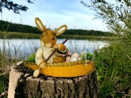 Sisal Paper Anthropomorphic Brown Fur Rabbit Hare Carrot Canoe Eggs Easter Decor - £110.74 GBP