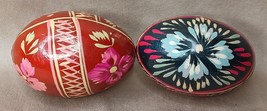 2 Vintage Hand Painted Wooden Eggs - £5.62 GBP