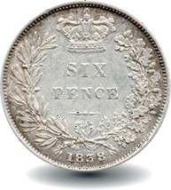 1838 Silver Sixpence made in London - £139.56 GBP