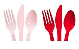 Red &amp; Pink Heavy Duty Plastic Cutlery Sets - 16 Spoons, 16 Forks, 16 Knives - 2  - £6.32 GBP