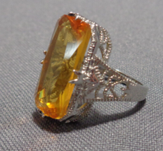 Sterling Silver Faux Yellow Citrine Art Deco Style Ring Filigree Setting... - £23.69 GBP