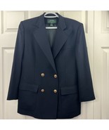 Lauren Ralph Lauren Double Breasted Blazer Jacket Navy Wool Size 10P - $59.84