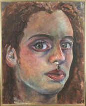 Untitled (Close-Crop Portrait of Woman) Signed Acrylic Painting 20 1/2&quot;x16 1/2&quot; - £147.23 GBP