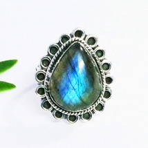 925 Sterling Silver Labradorite Ring Handmade Gemstone Jewelry All Size - £31.56 GBP