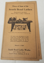 South Bend Lathe Works Price List 1925 March Bed Quick Change Gear - $18.95