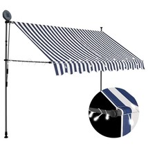  Retractable Awning Blue and White Polyester with PU coating, Steel - $126.22