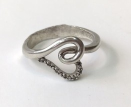 Vtg Ring Marked Sun 925 Sterling Silver Size 9 Real Diamond Heart Jewelry - £27.97 GBP